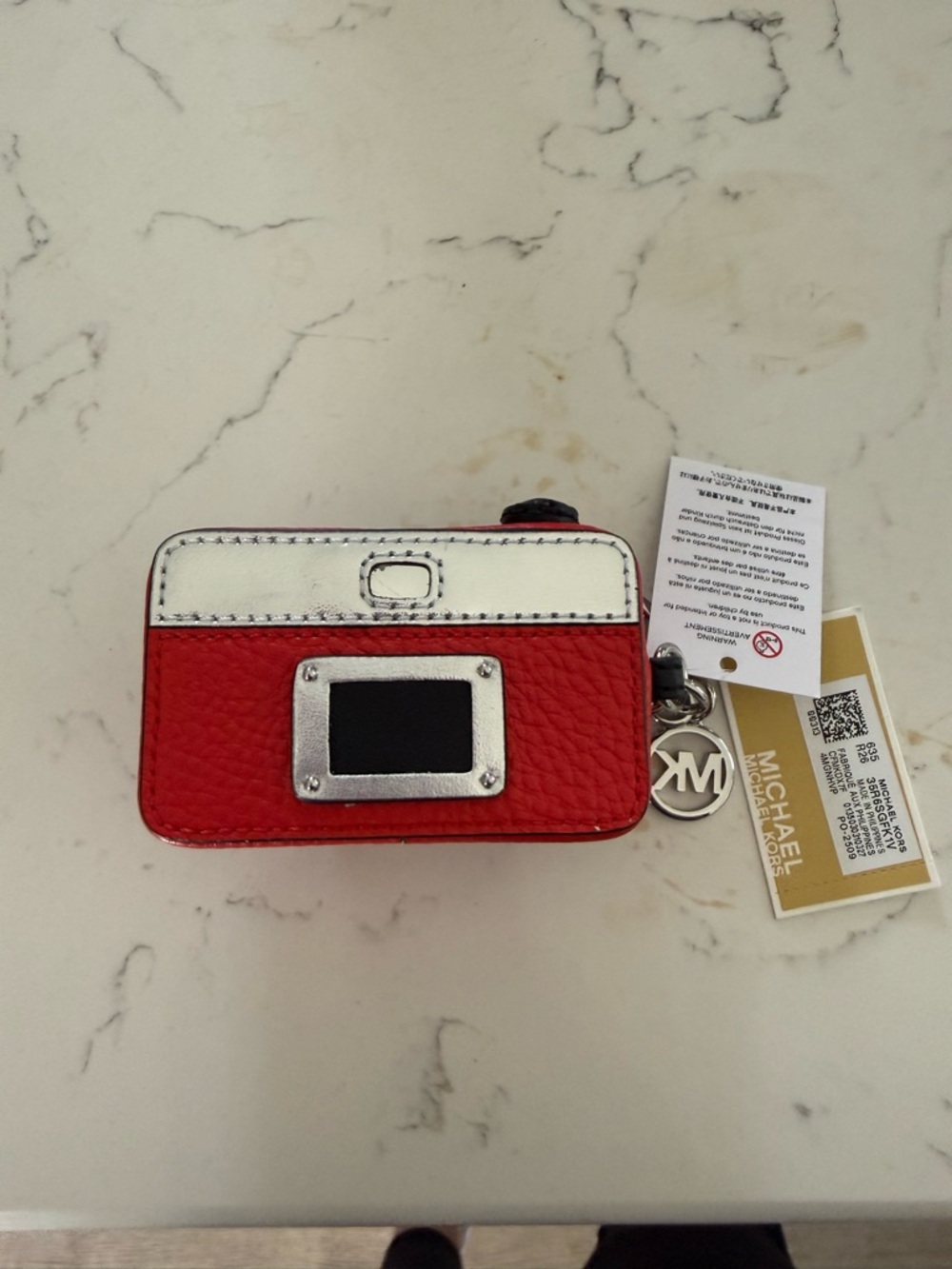 Michael Kors Red and White Camera Charm Keychain with Silver Hardware - Picture 2 of 2